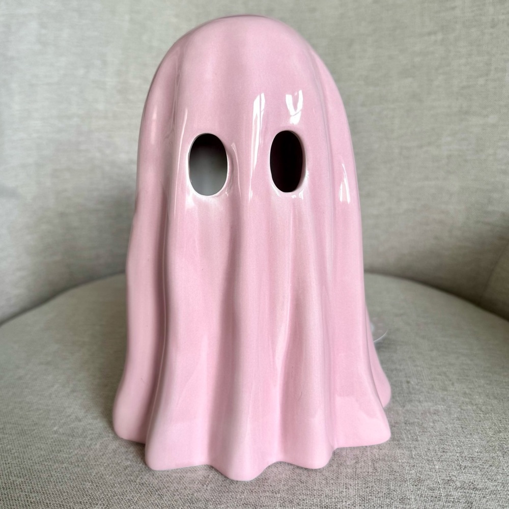 Pink Ghost Light Up Ceramic Halloween Decor